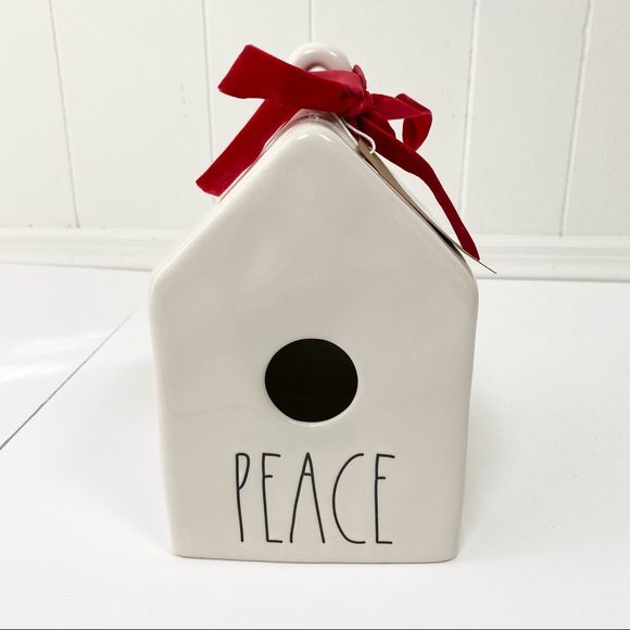Rae Dunn Other - NWT Rae Dunn Artisan Collection Cream Ceramic Peace Bird House Red Bow & Tag